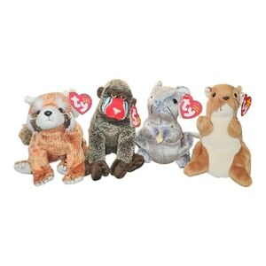 Lot of 90s/2000s TY Beanie Babies – Nuts, Rusty, Cheeks & Cheddar – Excellent